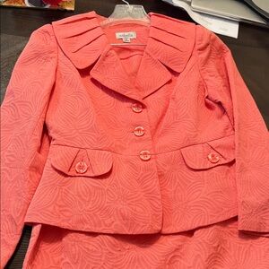 Abella Coral Pink Textured Tailored Suit (Skirt and Blazer)